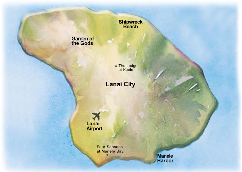 Pасположение гостиниц на острове Ланаи 