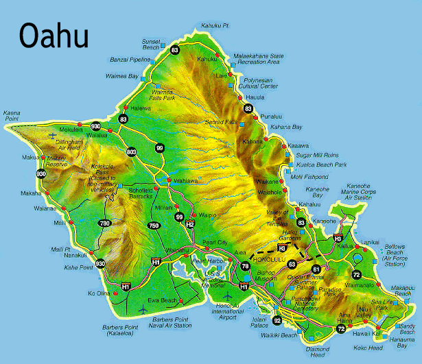 Оаху информация об острове гостиницах и развлечениях Карта Оаху